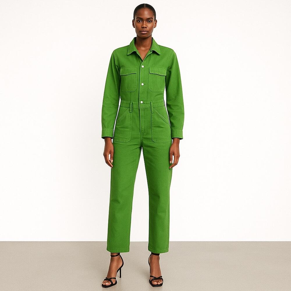 Big Bud Press Women's Green Long Sleeve Utility Denim Jeans Jumpsuits Romper XS